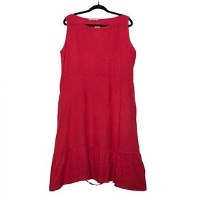 Stella Martini Coral Red 100% Linen Sleeveless Tiered Dress Size L Coastal Beach